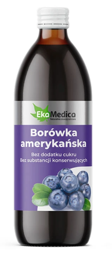 Borówka amerykańska sok 500ml EkaMedica odporność stres układ pokarmowy wzrok