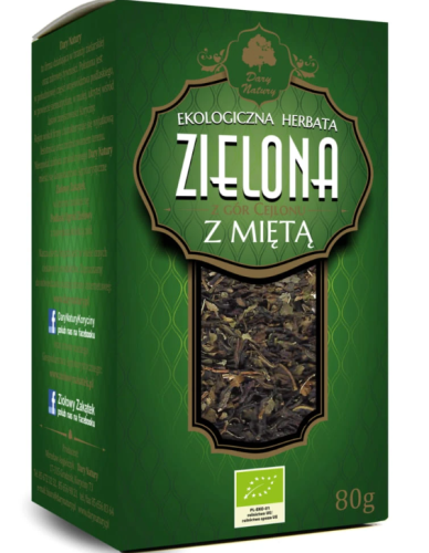 Herbata zielona z miętą eko  80g układ pokarmowy