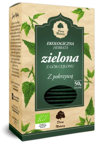 Herbata zielona z pokrzywą 50g (25x2,0g) Dary Natury przeciwzapalne skóra włosy paznokcie odporność