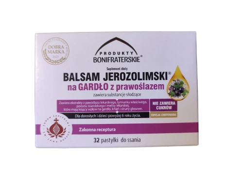 BALSAM JEROZOLIMSKI® na gardło z prawoślazem 32 pastylki do ssania gardło krtań struny głosowe