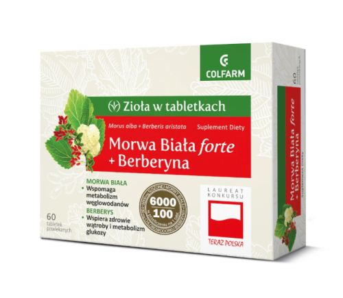 Morwa Biała forte+Berberyna zioła w tabletkach 60tab. powlekanych Colfarm na wątrobę, cholesterol, układ sercowo-naczyniowy