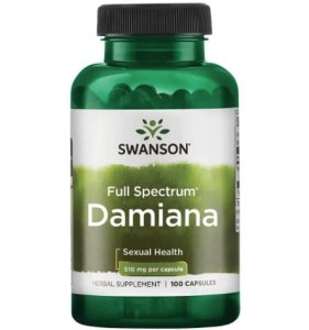 Damiana full spectrum 510mg 100 kapsułek swanson wspomaga zdrowie seksualne, poprawia nastrój, redukuje stres