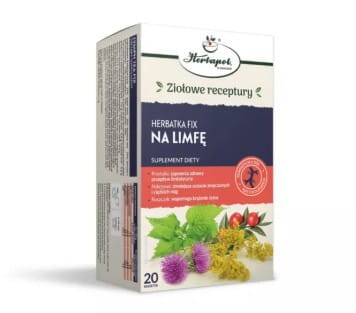 Herbatka fix na limfę 20x2g Herbapol zapewnia zdrowy przepływ limfatyczny, zmniejsza uczucie zmęczonych i ciężkich nóg, wspomaga krążenie żylne