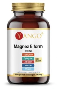 Magnez 5 form 90 kapsułek roślinnych YANGO prawidłowe funkcjonowanie mięśni i układu nerwowego