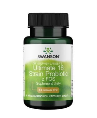 Ultimate 16 Strain Probiotic 60 kapsułek 3,2 miliarda CFU Swanson reguluje poziom i skład flory bakteryjnej jelit