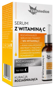 Serum do twarzy z 10% witaminą C 20ml ROZJAŚNIAJĄCE na noc  regeneracja rozjaśnienie Eka Medica