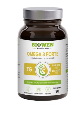 Omega3 forte DHA 500mg EPA 100mg 90 kapsułek Biowen czysty skład, bez barwników, bez GMO; wspiera układ sercowo naczyniowy