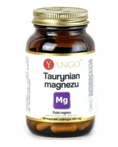 Taurynian magnezu Chelat magnezu 60 kapsułek YANGO zdrowe zęby, kości, prawidłowy metabolizm energetyczny, utrzymanie równowagi elektrolitowej, na uczucie zmęczenia i znużenia