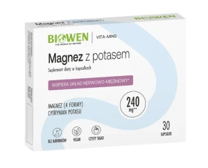 Magnez z potasem 240mg 30 kapsułek Biowen wspiera układ nerwowo-mięśniowy