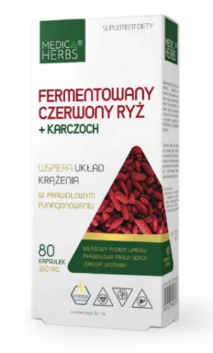 Fermentowany czerwony ryż + karczoch 80 kapsułek Medica Herbs Poziom lipidów, praca serca, wątroba, układ krążenia