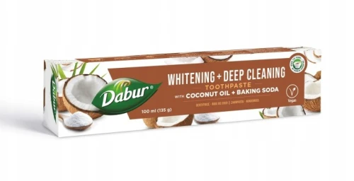 Pasta do zębów z olejem kokosowym i sodą oczyszczoną 100ml Dabur wybielenie, dogłębne oczyszczenie Vegan