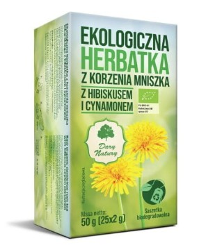 Herbatka ekologiczna z korzenia mniszka, z hibiskusem i cynamonem Dary Natury  fix 25x2g