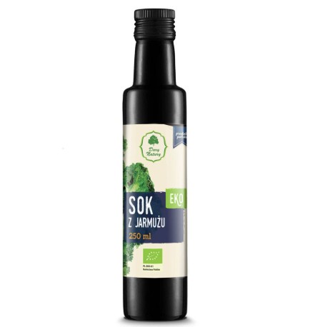 Sok z jarmużu eko 250ml Dary Natury produkt pasteryzowany bogate źródło błonnika, witamin, soli mineralnych oraz przeciwutleniaczy