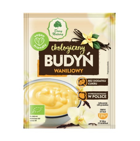 Budyń waniliowy ekologiczny 40g Dary Natury bez dodatku cukru
