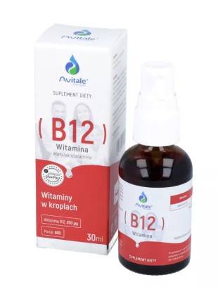 Witamina B12 30ml Avitale Aliness zmęczenie, funkcje psychologiczne, produkcja czerwonych krwinek, układ nerwowy i odpornościowy