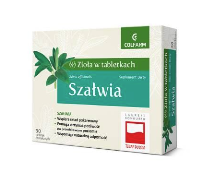 Szałwia 30 tabletek powlekanych Colfarm układ pokarmowy, odporność, potliwość