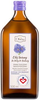 Olej lniany do diety dr Budwig zimno tłoczony nieoczyszczony, nierafinowany 500 ml.jpg