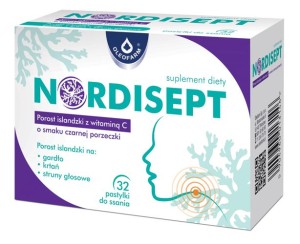 NORDISEPT 32 pastylki na Gardło, Krtań, Struny Głosowe .