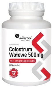 Colostrum Wołowe 40% 500 mg40% immuno Globulins (IG) 100kaps Aliness