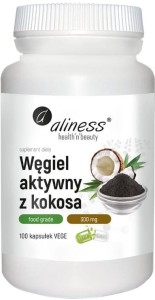 Węgiel aktywny z kokosa 100kaps  Food Grade 300 mg Aliness