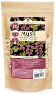 Musli owsiane z czekoladą i czarną porzeczką bezglutenowe 500g Pięć Przemian